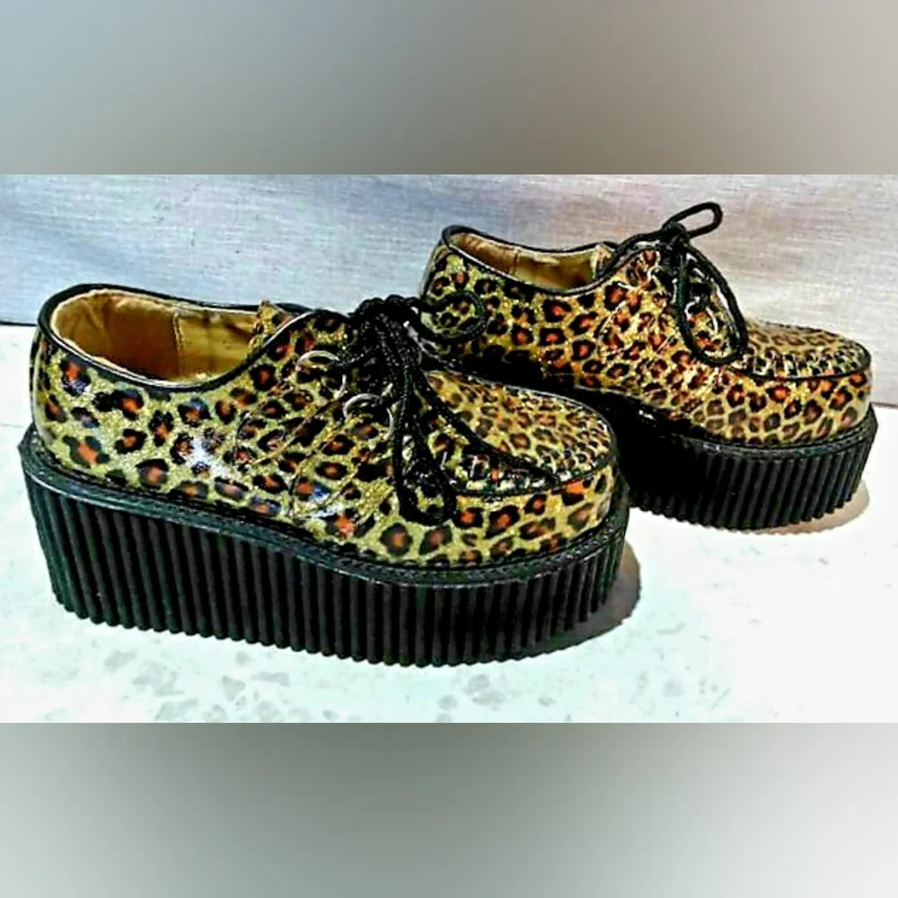 New Demonia Sparkling Leopard Print Platform Creepers - Picture 4 of 12